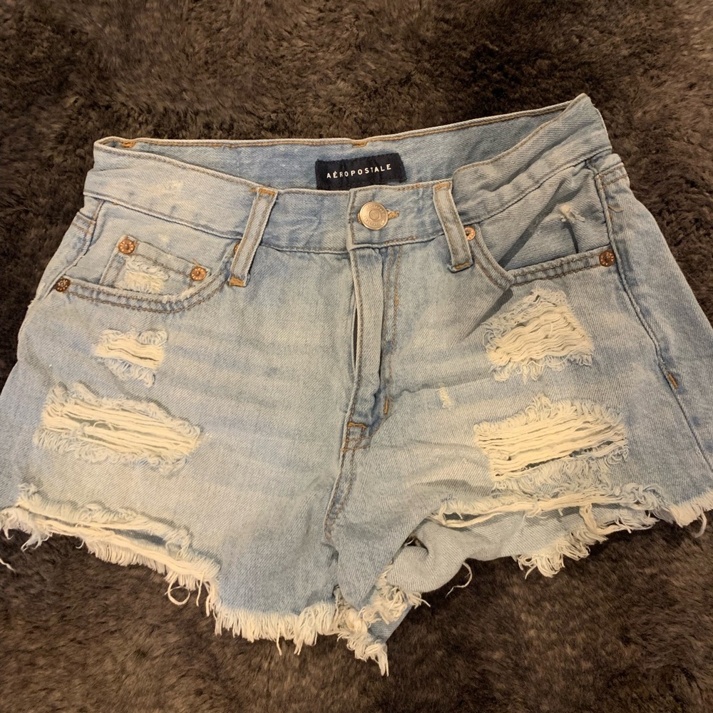 Aeropostale Light Wash Ripped Jean Shorts